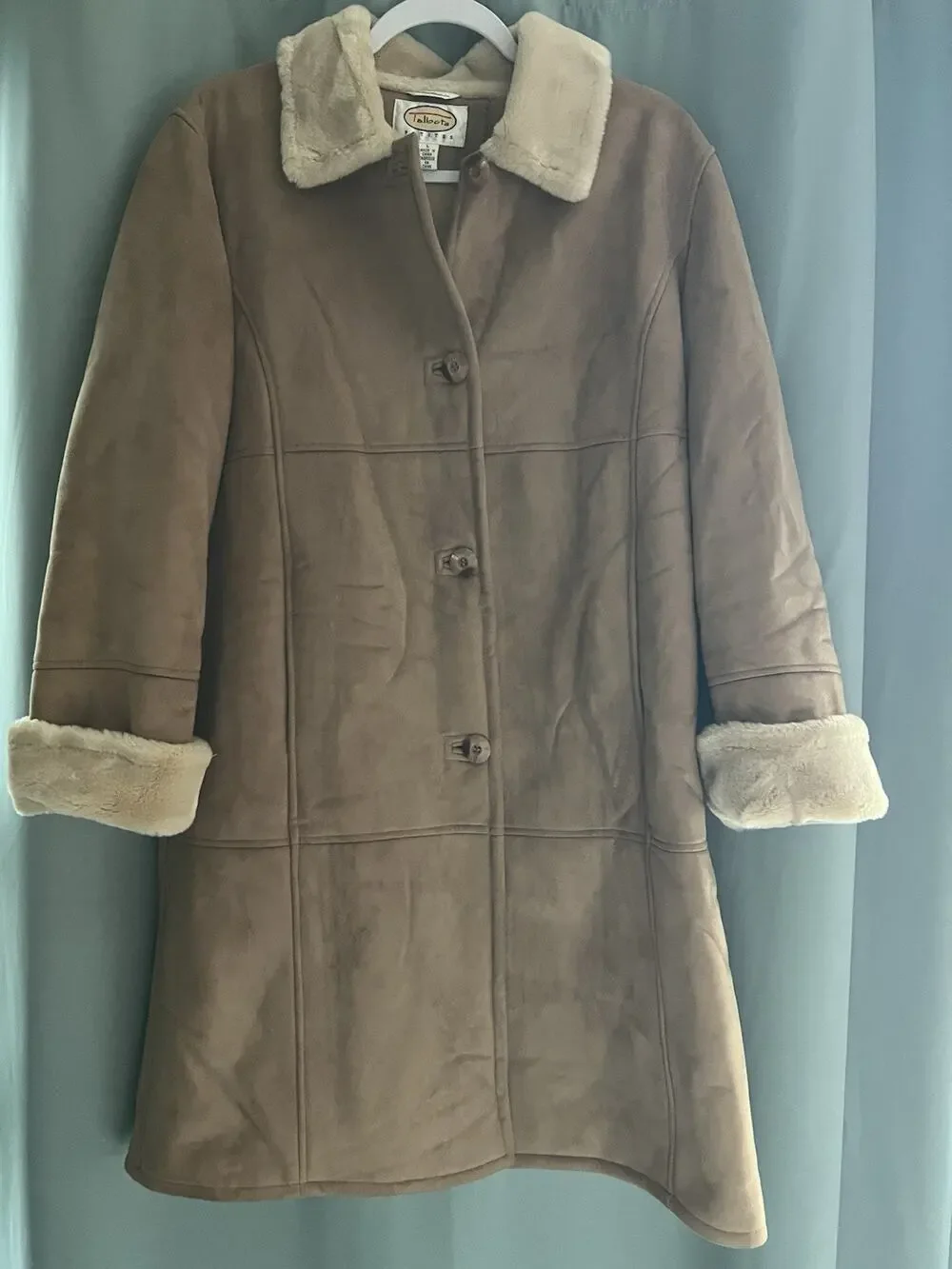 Vintage Talbots Faux Suede Sterling Coat Jacket Beige Petite Large L NWOT Medium